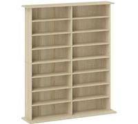 Etagère range CD - meuble rangement CD DVD - 16 compartiments, 12 étagères réglables - max 720 CD/396 DVD - naturel