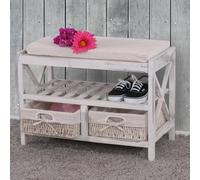 Etagère / range-chaussures / banc, 45x65x34cm, shabby chic, vintage ~ blanc