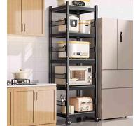 Etagere Rangement 5 Niveaux à roulettes, Support Micro Onde en Métal Robuste, Étagèress de Rangement for Garde Manger, Chambre, Buanderie