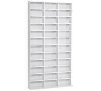 HomCom Étagère Rangement CD/DVD 1116 CD/528 DVD 36 compartiments réglables 102×23,5×195 cm Blanc