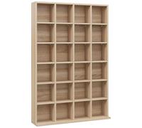 Étagère Rangement Cd/Dvd Meuble De Rangement Pour 480 Cds 24 Compartiments Réglables En Hauteur 89 X 20 X 130 Cm Naturel
