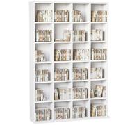 Étagère Rangement Cd/Dvd Meuble De Rangement Pour 480 Cds 24 Compartiments Réglables En Hauteur 89 X 20 X 130 Cm Blanc Blanc