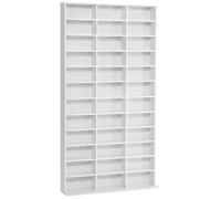 HomCom Étagère Rangement CD/DVD 1116 CD/528 DVD 36 compartiments réglables 102×23,5×195 cm Blanc