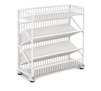 Étagère Rangement Mobile Métal Roulettes , Blanc , 4 couches - Pieds fixes | Construction en métal et puis plastique, paniers coulissants, conception double face, pour documents