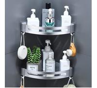 Étagère Rangement Salle de Bain,Etagere Angle Douche Sans Percage Tablette Metal Murale de Douche avec Crochets, Serviteur Douch