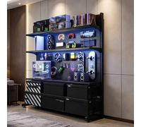 Étagère rangement sur pied pour espace Gaming, système présentation au sol avec panneau perforé métallique, étagère autoportante avec 20 crochets-Meuble rangement et d'exposition(Black,75cm)