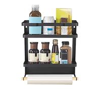 Étagère Réfrigérateur Magnétique, Étagère à Épices Magnétique avec Porte Essuie Tout pour Réfrigérateur et Surfaces Métalliques(Noir)