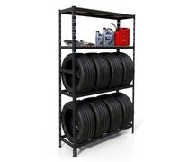 Étagère Relaxdays 8 pneus, H×L×P 180×110×40 cm, 600 kg, Acier, Montage emboîtable, Garage, Noir