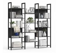 Étagère Relaxdays Industrial, 14 étagères, bois et métal, bibliothèque pour salon, bureau, H x L x P 166x158x24 cm, noir