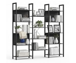 Étagère Relaxdays Industrial, 14 étagères, Bois et métal, bibliothèque pour Salon, Bureau, H x L x P 166x158x24 cm, Noir