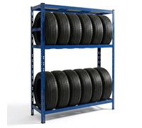 Étagère Relaxdays pour 12 pneus, HxLxP 180x110x40 cm, 450 kg, acier, bleu