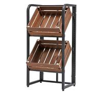 Étagère robuste en acier et bois, panier de marché polyvalent pour organiser les légumes, les articles de toilette, les articles ménagers et le stockage des aliments de cuisine