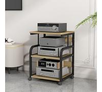 Étagère robuste pour amplificateur HiFi - Étagère à composants audio à 3 niveaux avec roulettes, finition noyer clair - Chariot de rangement multimédia mobile pour home cinéma et équipement audio