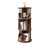 Étagère rotative à 360° avec étagère ronde en bois et serre-livres sur pied pour maison/bureau/étude, finition noyer, 3 niveaux (40 x 40 x 97,8 cm)