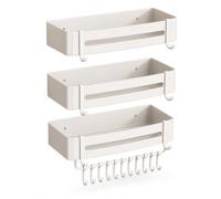 Étagère Salle Bain Murale Sans Perçage , niveaux avec barre et 8 crochets | Construction en aluminium, Étagère sans perçage, Gain place dans le bain, Pour organisateurs