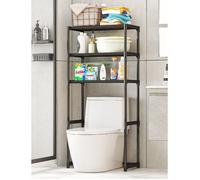 Étagère salle de bain H 134 cm en Acier Au Carbone 3 Niveaux Pour Wc et Lave-Linge Noir