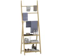 HOMCOM Étagère Salle de Bain en Bambou Pliable 3 Niveaux au Sol étagère à échelle avec Porte-Serviettes, présentoir de Plantes pour Salon, Salle à Manger, Balcon, 53,5x30x153cm, Effet Bois Naturel