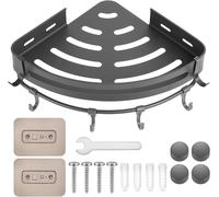 Etagere Salle de Bain sans Percage, Etagere Douche Sans Percage, Etagere Murale, Etagère de Rangement Salle de Bain, Support Etagère de Douche Angle avec Crochets pour Porte Gel Douche Salle de Bain