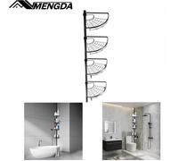 Étagère Salle de Bain Télescopique-MENGDA-4 Couches-190 à 310 cm-Angle Sans Percage-Acier inoxydable-Noir