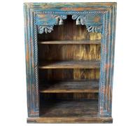 Étagère sculptée à la main en bois de teck massif ? 180 cm, marron vintage | Étagère sur pied pour salon, couloir et chambre | Bibliothèque ouverte, séparateur de pièce et étagère murale sans perçage