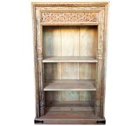 Étagère sculptée à la main en bois de teck massif ? 185 cm, marron vintage | Étagère sur pied pour salon, couloir et chambre | Bibliothèque ouverte, séparateur de pièce et étagère murale sans perçage