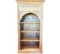 Étagère sculptée à la main en bois de teck massif ? 197 cm, marron vintage | Étagère sur pied pour salon, couloir et chambre | Bibliothèque ouverte, séparateur de pièce et étagère murale sans perçage