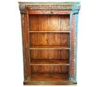 Étagère sculptée à la main en bois de teck massif ? 208 cm, marron vintage | Étagère sur pied pour salon, couloir et chambre | Bibliothèque ouverte, séparateur de pièce et étagère murale sans perçage