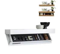 Étagère Secrète avec Tiroir Secret, Solution de Rangement Cachée, Étagère Murale Design en Bois, Cachette Secrète Moderne, Étagère Flottante pour Salon, Chambre, Bureau (Blanc)