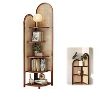 Étagère sur pied à 5 niveaux Étagère d'angle haute Décorations de balcon Vitrine d'angle en rotin Étagère d'exposition Support pour plantes en bambou pour chambre à coucher bureau salon(Tea Brown)