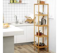 Étagère sur pied BCB55Y, Étagère de salle de bain à 5 niveaux en bambou, Étagère sur pied