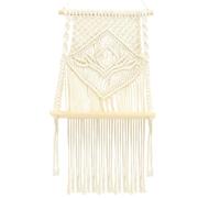 Étagère Suspendue en Macramé Tablette Bois, Murale pour Plantes, Beige | Tissage Artisanal en Coton, Structure Fixée au Mur, pour Salon ou Chambre, Support Décoratif Polyvalent