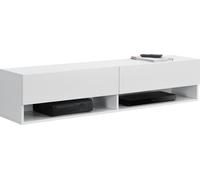 Étagère suspendue Halmstad 140 x 31 x 30 cm avec portes de placard Étagère suspendue avec compartiments de rangement TV Lowboard Blanc [en.casa]