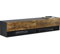 Étagère suspendue Halmstad 140 x 31 x 30 cm avec portes de placard Étagère suspendue avec compartiments de rangement TV Lowboard noir/chêne foncé [en.casa]