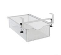 Étagère suspendue sous table avec tiroir et panier coulissant pour cuisine et bureau, solution de rangement robuste pour optimiser l'espace, montage facile sans perçage, (blanc)