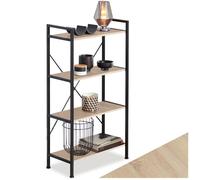 Étagère - TECTAKE - Étagère LEEDS avec 4 étages en bois MDF au style industriel, 67,5 x 31,5 x 121,5 cm - Bois clair
