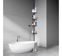 Étagère télescopique Étagère de douche télescopique Étagère de salle de bain sans percer Étagère d'angle avec 4 étagères Réglable en hauteur de 105 à 300 cm