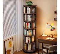Étagère Tournante 6 Niveaux, Bibliothèque Rotative 360° Tablettes Réglables en Bois Massif, Meuble Étage Rangement pour Salon, Étagère Étroite pour Espaces Réduits(Walnut)