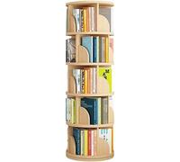 Étagère Tournante à 2/3/4/5/6 Niveaux Bibliothèque Haute Ronde en Bois Étagère De Rangement D’Angle Étagère De Rangement Bibliothèque Tournante avec Déflecteur, Wood Color, 46 * 66cm
