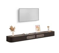 Étagère TV flottante du milieu du siècle - Armoire murale en bois massif avec porte en verre et tiroirs, grande console de divertissement pour rangement de médias sous la télévision (noir, 300 cm)