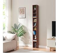 [en.casa] Tour CD Étagère DVD Meuble de Rangement avec 10 Surfaces de Stockage Réglable en Hauteur pour Livres Décoration Salon Chambre Panneau de Particules 187 x 20 x 17 cm Effet Noyer