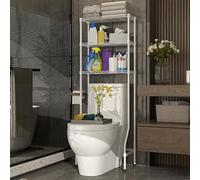 Etagere WC sur Pied Étanche Hauteur D'étagère Réglable Épaissi Acier au Carbone Étagère WC sans Perçage, Épissure en Spirale Trois Couches, Robuste et Résistant(White)