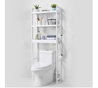 VEVOR Étagère WC, Meuble de Rangement au-Dessus des Toilettes Réglable à 3 Niveaux, Étagère de Salle de Bain avec 3 Crochets, Organisateur pour la Lessive, Convient à la Plupart des Toilettes, Blanc