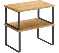SONGMICS Étagère à Épices, Lot de 2, Organisateur de Placard, Étagère de Rangement de Cuisine Extensible, Porte-épices Empilable, Métal, Bois d’Ingénierie, Noir d'Encre et Beige Naturel KCS02NB