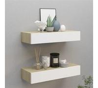 Étagères à tiroir murales 2 pcs Chêne et blanc 60x23,5x10cm MDF chêne et blanc G