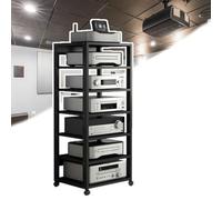 Étagères Audio-vidéo À 7 Niveaux,Meuble HiFi,Meubles Multimedia AV avec roulettes,Stable Audio-Video Media Stand with Easily Movable Wheels,pour Salon,Salle De Jeux,Bureau(Noir)