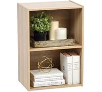 Iris Ohyama, Meuble de Rangement en Bois, bibliothèque 40cm de largeur, table de chevet,2 Niveaux Étagère, Modulaire, Marron Clair, Solide, pour Salon, Bureau, Chambre, Livres, Assemblage Facile, CX-2