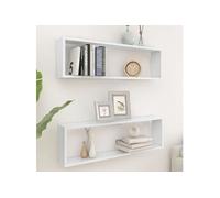 vidaXL Étagères cube murales 2 pcs blanc 100x15x30cm bois d'ingénierie