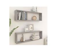 vidaXL Étagères Cube Murales 2 pcs, Supports Suspendus, Tablettes Flottantes, Meubles de Salon Salle de Séjour, Gris Béton Bois d'Ingénierie