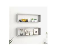 Etagères cube murales 2 pcs gris béton bois d ingénierie
