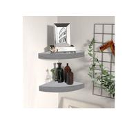 vidaXL Étagères d'angle murales flottantes lot de 2 Gris béton 25x25x3,8 cm MDF